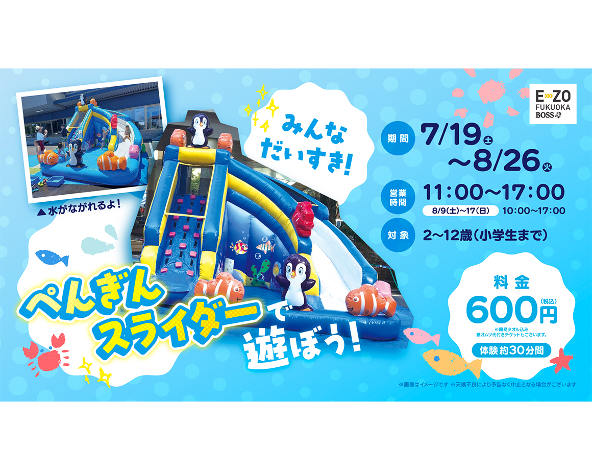【7/19～9/15】E・ZOの屋上で爽快水遊び！「ぺんぎんスライダー」が登場！